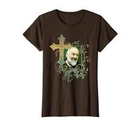 San Padre Pío Cruz de oración Católicos Santos Santos Vintage Camiseta, Mujer, Marrón, M