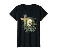 San Padre Pío Cruz de oración Católicos Santos Santos Vintage Camiseta, Mujer, Negro, S