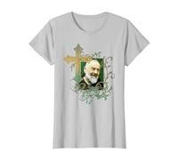 San Padre Pío Cruz de oración Católicos Santos Santos Vintage Camiseta, Mujer, Plata, S