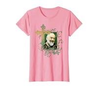 San Padre Pío Cruz de oración Católicos Santos Santos Vintage Camiseta, Mujer, Rosado, S