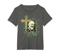 San Padre Pío Cruz de oración Católicos Santos Santos Vintage Camiseta, Mujer Tallas Grandes, Asfalto, 4XL Grande
