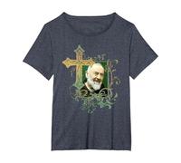 San Padre Pío Cruz de oración Católicos Santos Santos Vintage Camiseta, Mujer Tallas Grandes, Azul Jaspeado, 2XL Grande