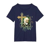 San Padre Pío Cruz de oración Católicos Santos Santos Vintage Camiseta, Mujer Tallas Grandes, Azul Marino, 5XL Grande