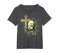 San Padre Pío Cruz de oración Católicos Santos Santos Vintage Camiseta, Mujer Tallas Grandes, Jaspeado Oscuro, 1XL Grande