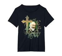 San Padre Pío Cruz de oración Católicos Santos Santos Vintage Camiseta, Mujer Tallas Grandes, Negro, 2XL Grande