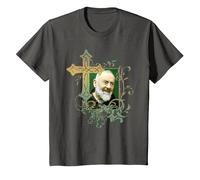 San Padre Pío Cruz de oración Católicos Santos Santos Vintage Camiseta, Niños, Asfalto, 10 años