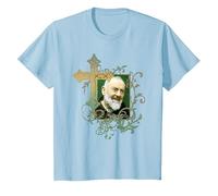 San Padre Pío Cruz de oración Católicos Santos Santos Vintage Camiseta, Niños, Azul Bebé, 2 años