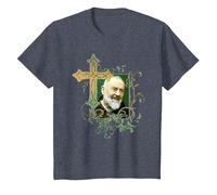 San Padre Pío Cruz de oración Católicos Santos Santos Vintage Camiseta, Niños, Azul Jaspeado, 8 años
