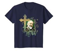 San Padre Pío Cruz de oración Católicos Santos Santos Vintage Camiseta, Niños, Azul Marino, 2 años