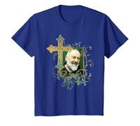 San Padre Pío Cruz de oración Católicos Santos Santos Vintage Camiseta, Niños, Azul Real, 10 años