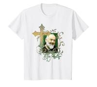 San Padre Pío Cruz de oración Católicos Santos Santos Vintage Camiseta, Niños, Blanco, 2 años