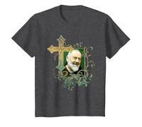 San Padre Pío Cruz de oración Católicos Santos Santos Vintage Camiseta, Niños, Jaspeado Oscuro, 12 años