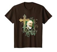 San Padre Pío Cruz de oración Católicos Santos Santos Vintage Camiseta, Niños, Marrón, 10 años