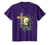 San Padre Pío Cruz de oración Católicos Santos Santos Vintage Camiseta, Niños, Morado, 12 años
