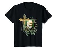 San Padre Pío Cruz de oración Católicos Santos Santos Vintage Camiseta, Niños, Negro, 12 años