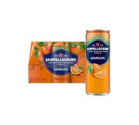 San Pellegrino Bebidas gaseosas italianas enlatadas de naranja espumosa ligera y de buen gusto, 12 x 330 ml, 64 quilates por lata