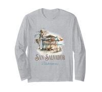 San Salvador Tiki Bar Acuarela Diseño - Islas Bahamas Manga Larga