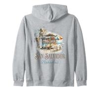 San Salvador Tiki Bar Acuarela Diseño - Islas Bahamas Sudadera con Capucha
