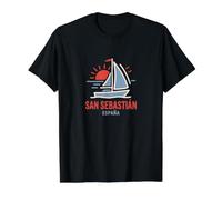 San Sebastián España Velero Sunset Design Camiseta gráfica económica, Hombre, Negro, S