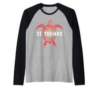 San Tomás USVI Tribal Tortuga Marina Surfer Buceo Souvenir Camiseta Manga Raglan
