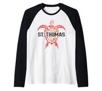 San Tomás USVI Tribal Tortuga Marina Surfer Buceo Souvenir Camiseta Manga Raglan