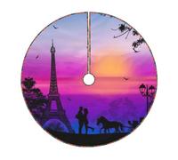 San Valentín París Torre Eiffel romántica pareja carruaje puesta de sol falda de árbol de Navidad 76/91/122 cm, tapete suave de Navidad para decoración del hogar