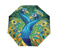 San Valentín Pluma De Pavo Real Verde Paraguas Plegable Automático Paraguas de Viaje Mujer Niño Niña Protección UV Resistencia Viento Impermeable