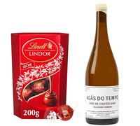 San Valentin Regalos Hombre y Mujer Agás do Tempo - Vino Blanco | Con bombones Lindor 200g | Aromas florales y frutales | Regalo elegante y sabroso | Ideal para momentos especiales