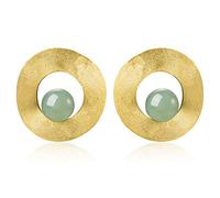 San Valentin Regalos Mujer Springlight Pendientes colgantes redondos desiguales de estilo minimalista de piedra natural Plata de ley 925, regalos para mujer, pendientes mujer.(Gold-Aventurine)