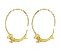 San Valentin Regalos Mujer Springlight Pendientes de aro de plata de ley S925, pendientes de aro con encantadores perros y grandes voladores, pendientes de aro redondos, regalos para mujer.(Gold)