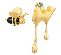 San Valentin Regalos Mujer Springlight Pendientes de plata de ley S925 con diseño de abeja y miel goteante, pendientes asimétricos, regalos para mujer, pendientes mujer.(Gold Bee and Honey)