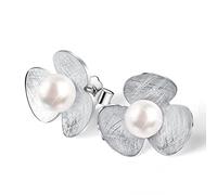 San Valentin Regalos Mujer Springlight Pendientes de plata de ley S925 con diseño de trébol fresco con perlas de agua dulce hechas a mano, Perla de concha, regalos para mujer.(Silver)