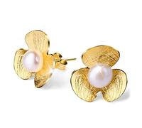 San Valentin Regalos Mujer Springlight Pendientes de plata de ley S925 con diseño de trébol fresco con perlas de agua dulce hechas a mano, Perla de concha, regalos para mujer.(Gold)