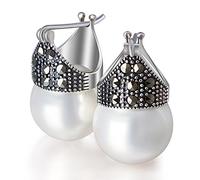 San Valentin Regalos Mujer Springlight S925 Pendientes colgantes de perlas de concha de plata esterlina Pendientes de perlas de concha blanca para, regalos para mujer, pendientes mujer.