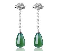 San Valentin Regalos Mujer Springlight S925 Pendientes colgantes de plata esterlina Pendientes colgantes de loto con gota de agua de ágata natural para, pendientes mujer. (Silver)