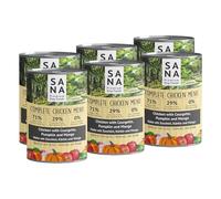 SANA Premium Dog Foods I Menús húmedos I Alto porcentaje de carne, sin cereales I Diferentes variedades y tamaños (6 latas de 800 g, pollo con calabacín, calabaza y mango)