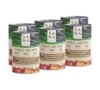 SANA Premium Dog Foods I Menús húmedos I Alto porcentaje de carne, sin cereales I Diferentes variedades y tamaños (6 latas de 800 g, cabra con alcachofa de Jerusalén, melocotón y aceite de cardo)