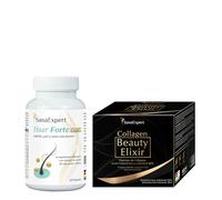 SanaExpert® Haar Forte Gold + Collagen Beauty Elixir - Pack Belleza Cabello y Piel | Con Biotina, Zinc, Colágeno y Ácido Hialurónico | 60 Cápsulas + 30 Ampollas | Fabricado en Alemania