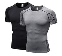 SANANG Hombres Running Compresión Tops,Capas de Base Cómodo Top Camiseta de Manga Corta, de Secado rápido Deportes Workout Camisetas