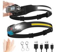 Sanario Linterna frontal LED 1200 mAh magnética + sensor táctil, resistente al agua IPX65, lámpara lateral desmontable de 230°, gran angular, 9 modos para reparación, camping, mecánico (2 unidades)