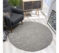 SANAT Alfombra Redonda, Gris Claro, Pelo Largo, Moderna Alfombra para salón, Dormitorio, Comedor o habitación de los niños, tamaño: 120 x 120 cm.
