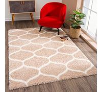 SANAT Madrid - Alfombra Shaggy de Pelo Largo para salón, Dormitorio, Cocina - Beis, tamaño: 80 x 150 cm