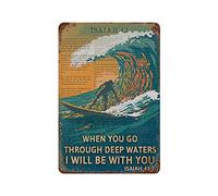 SaNavie Letrero de estaño de metal con texto en inglés "Surfing When You Go Through Deep Waters" para decoración de pared del hogar, regalos, 8 x 12 pulgadas