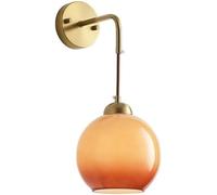 SANBDDLYY Aplique de pared bola cristal naranja mediados siglo: lámpara latón antiguo para dormitorio, baño, sala estar y pasillo