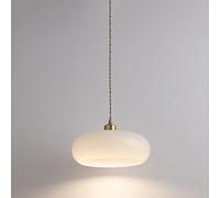 SANBDDLYY Lámpara de cristal de jade blanco retro, lámpara colgante de arte de cobre simple, restaurante, dormitorio, mesita de noche, decoración de casa de familia, lámpara suspendida E26, accesorios