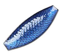 Sanbege Bandeja decorativa grande de cerámica de 16 pulgadas, cuenco largo en forma de barco, plato multiusos para servir en el hogar, decoración de fiesta o sushi, frutas, postres (azul)