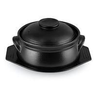 Sanbege Cuenco grande de cerámica coreana con tapa y salvamanteles, olla caliente de 54 onzas con asas dobles para cocinar y servir Dolsot Bibimbap, sopa, arroz, guiso, cazuela, fideos (negro