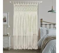 SanBouSi 195 x 120 cm, cortinas bohemias de macramé, cortina de ventana, cortina de puerta, tapiz de algodón tejido, decoración de pared con anillos colgantes para divisores de habitaciones, cortinas