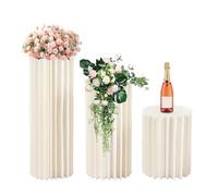 SanBouSi 3 jarrones de columna de flores de cartón para boda, soporte plegable para flores, columna decorativa, color blanco, soporte cilíndrico para flores, para bodas, compromisos, cumpleaños