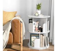 SanBouSi Estantería de 2 pisos blanca moderna redonda giratoria 360° para salón, estudio, dormitorio